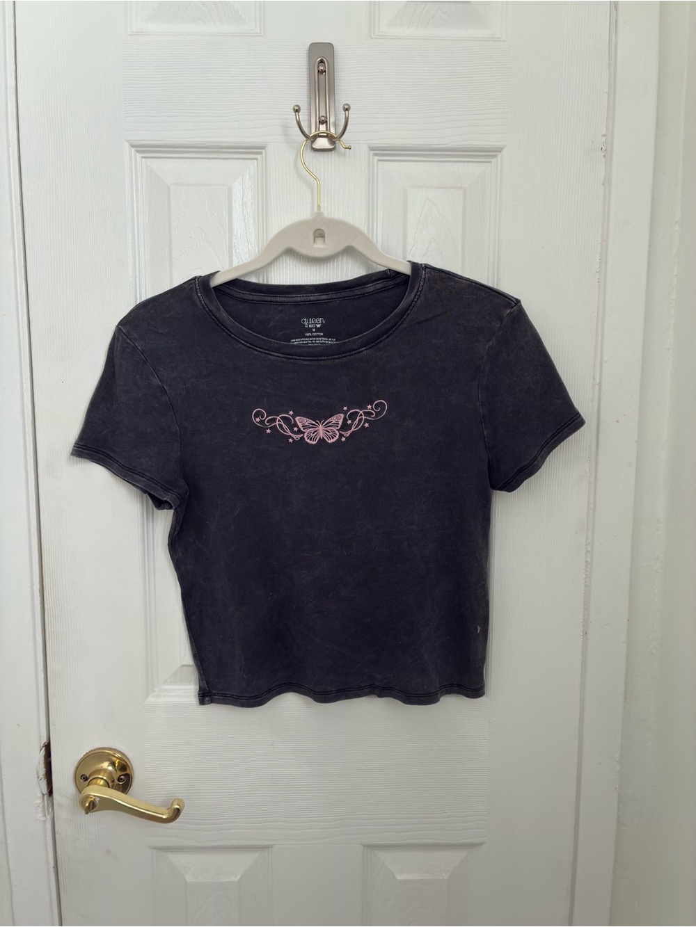 Butterfly Graphic Cropped Tee - Gray